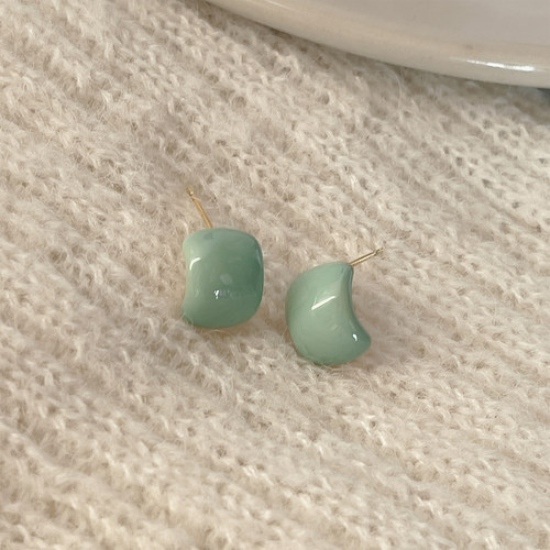 超显白薄荷绿C型耳环百搭气质