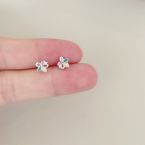 S999纯银针三色小花耳钉养耳洞简约精致日常款百搭甜美小众耳饰