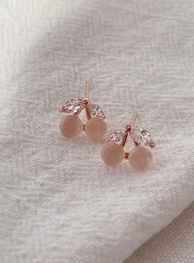 新款小巧樱桃耳钉蚊香盘耳夹耳饰女甜美少女小众设计感耳环无耳洞