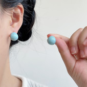 S925银针湖蓝色夏季 新款 豆豆耳环女小清新甜美耳钉小众设计耳饰