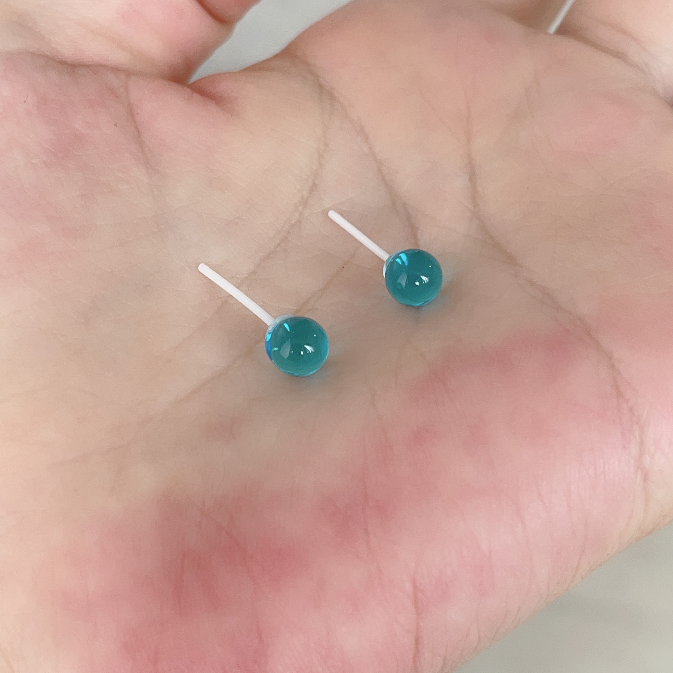 防过敏生物瓷针蓝色玻璃球球耳钉小清新日常豆豆小众简约耳饰新款