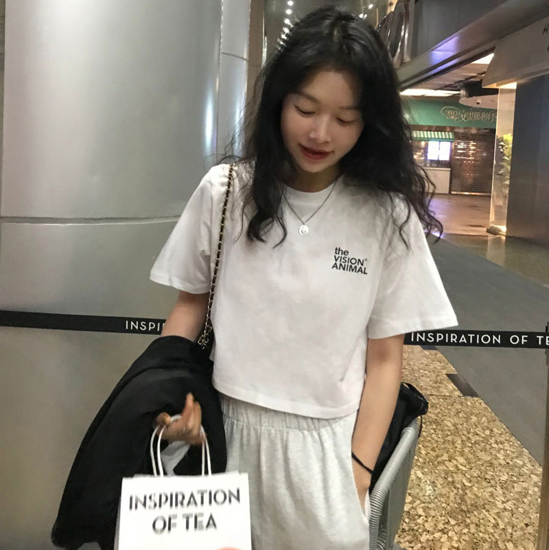 Original Han chic simple letter loose short sleeve medium length cotton T