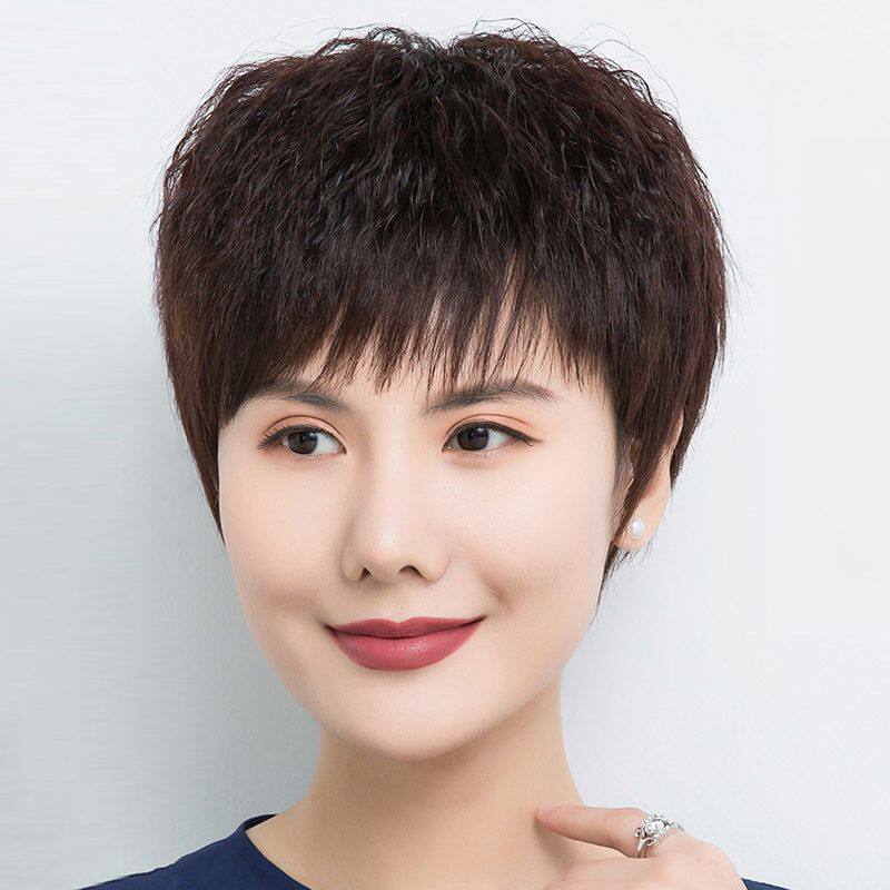 中老年假发女短发送妈妈假发套全头逼真纹理烫真头发卷发自然蓬松