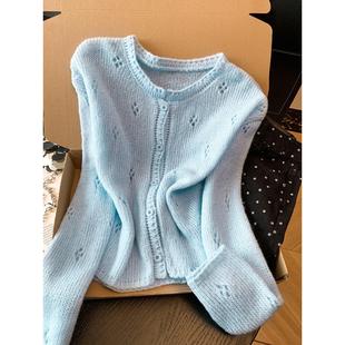 韩系钩花针织开衫早春外套女2026新款温柔风甜美洋气宽松长袖上衣