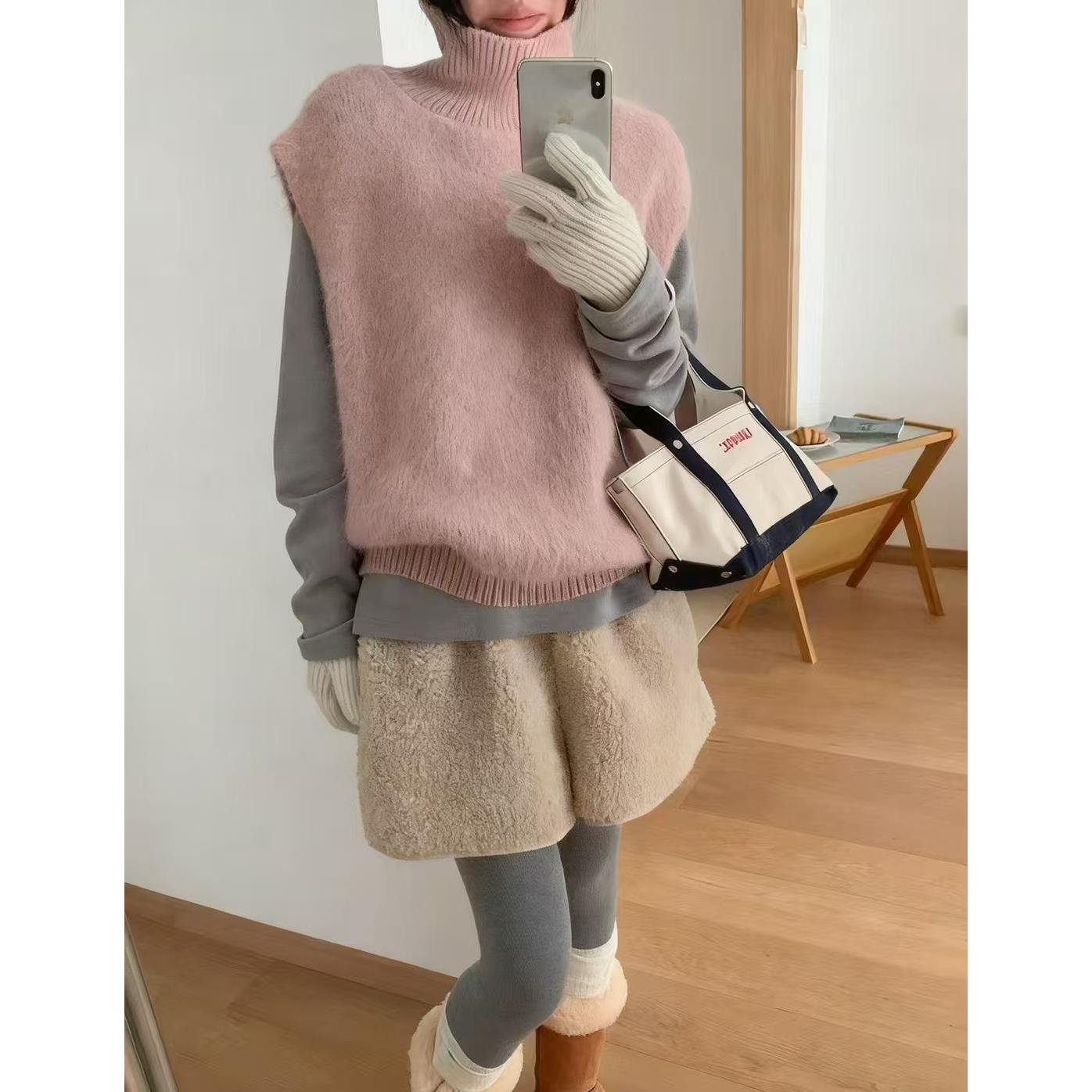 韩版气质时尚高领外穿马甲背心女秋冬高级感毛衣显瘦宽松针织上衣