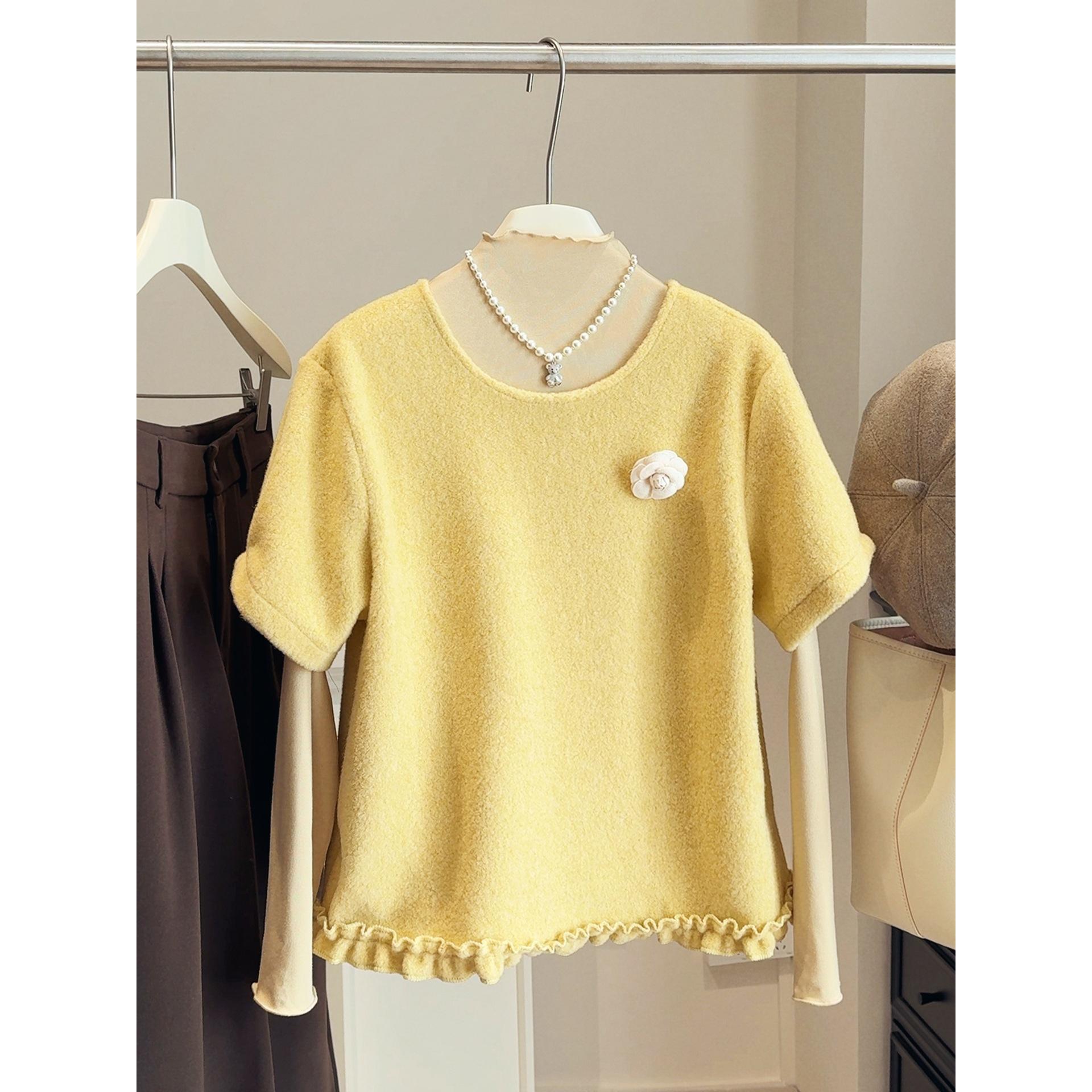 十三行2025新款韩系chic时尚小香风高领打底衫+毛呢短袖马甲上衣