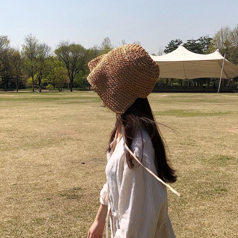 萝莉帽小清新出游沙滩遮阳网红帽夏天海边度假可折叠法式系带草帽