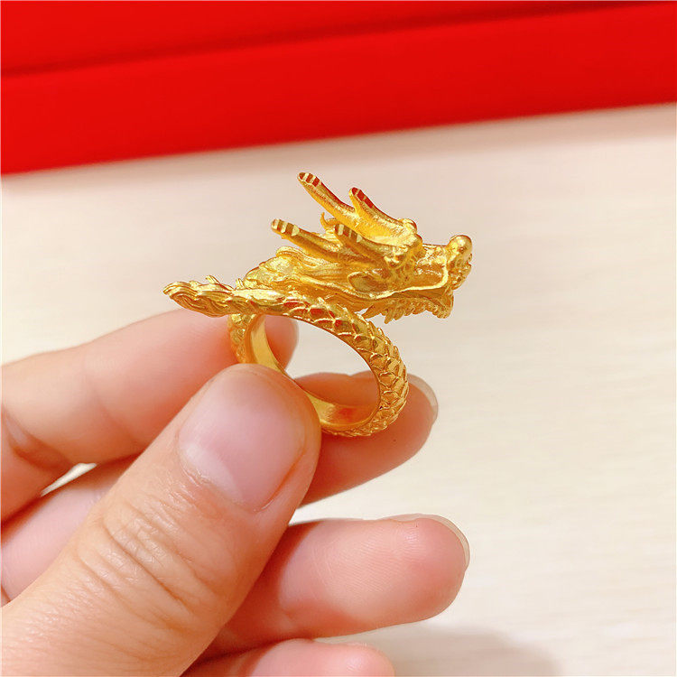 越南沙金个性龙纹戒指仿真黄金色开口龙头男士戒指尾戒镀金久不掉