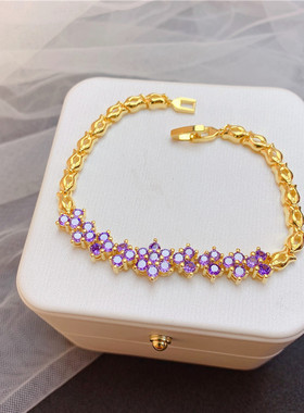 越南沙金时尚微镶紫色锆石手链女小众设计复古高级感个性精致饰品