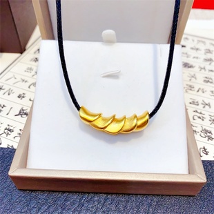 越南沙金牛角弯管皮绳项链男女情侣颈链金店同款扭花管大弯管项链