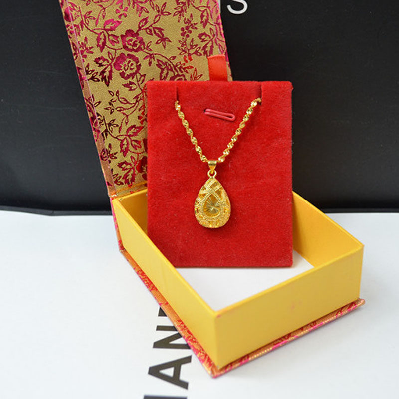 金店同款镀金仿黄金色加长款项链女水滴吊坠送女友中老年妈妈项链
