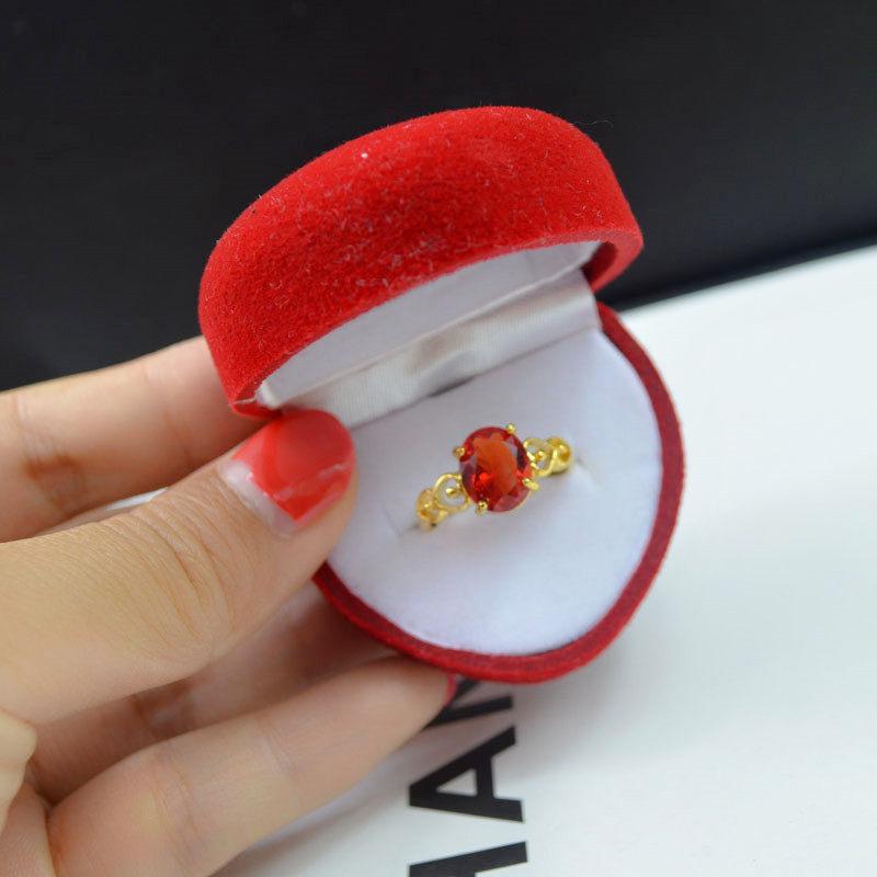 2025新款红锆石戒指女镀金戒指女开口铜合金戒指沙金指环尾戒