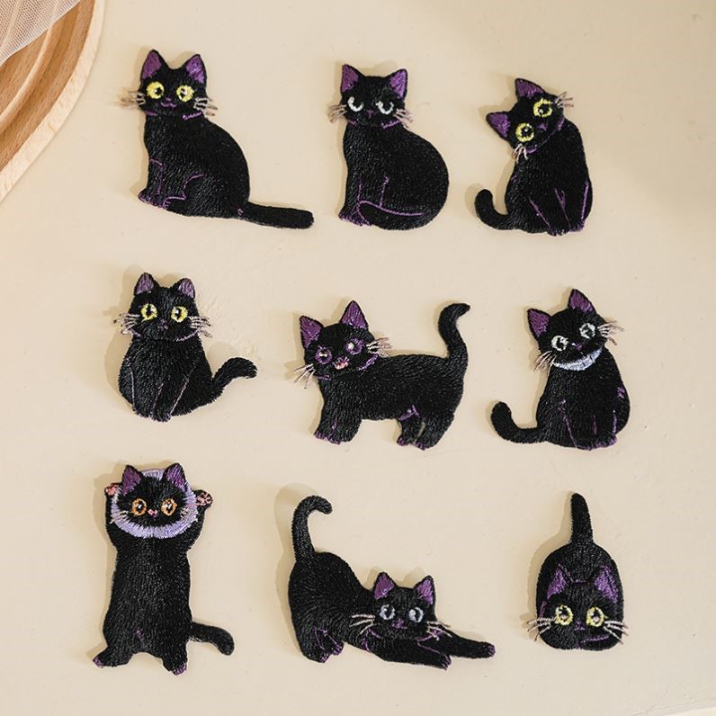 立体猫咪绣花布贴  现代卡通猫咪猫紫DIY布贴 服装污渍修补熨烫