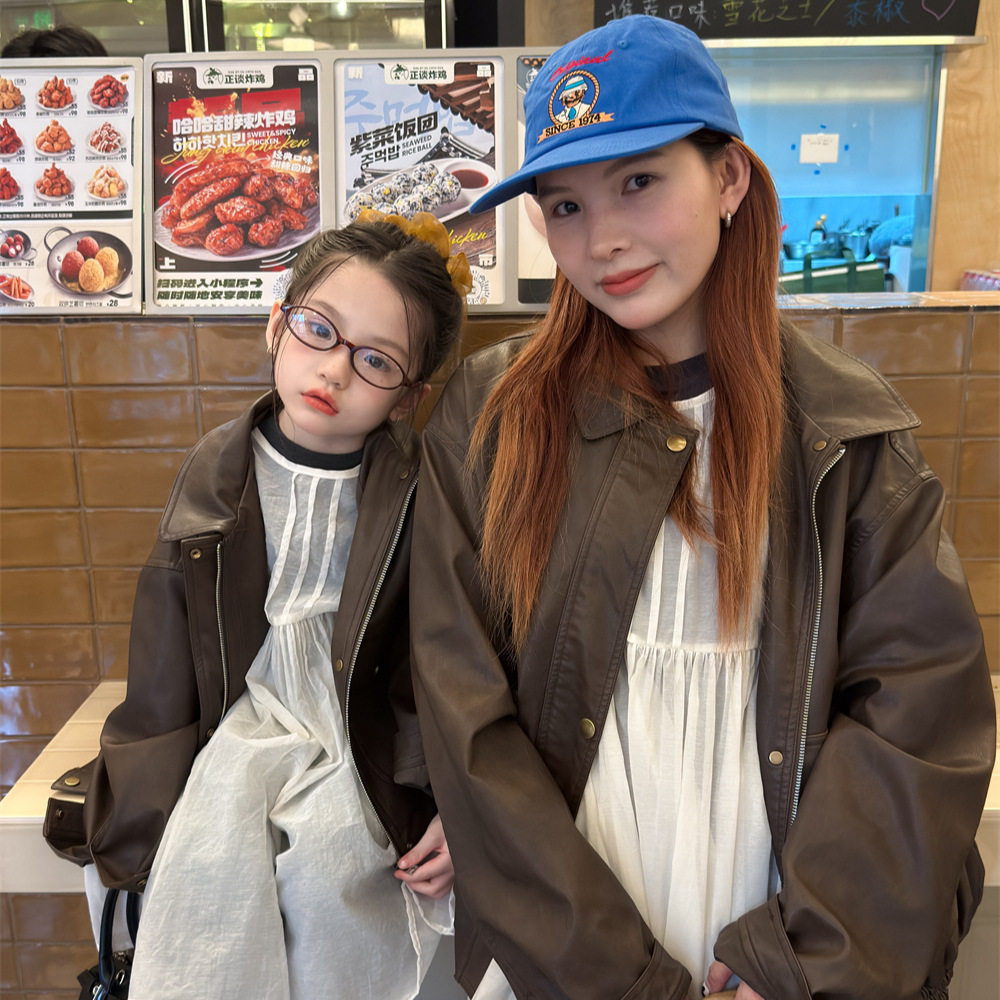 花与寻童装女童外套2026秋季新款韩版亲子皮衣夹克儿童街头风