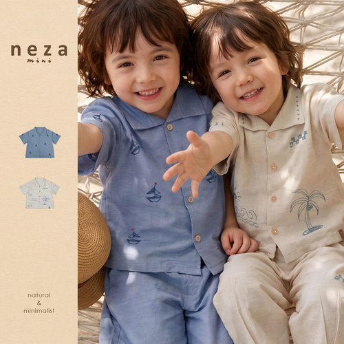 neza【海浪与海风】儿童短袖t恤衫夏装薄款半袖T恤男女童翻领衬衣