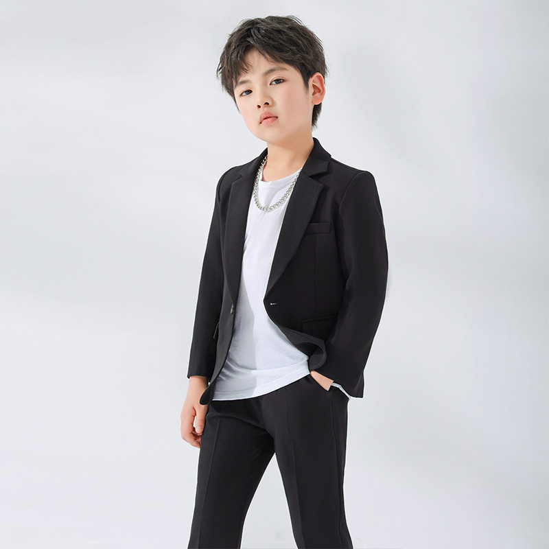 儿童休闲西装春秋男童韩版主持走秀演出服炸街帅气西服套装潮纯色