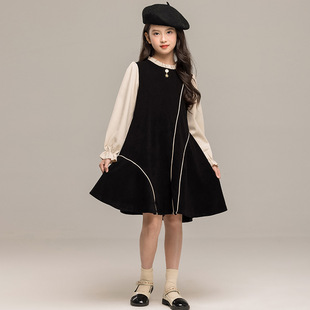 女童秋季连衣裙假两件撞色公主裙2026韩版高级感大童长袖裙子洋气