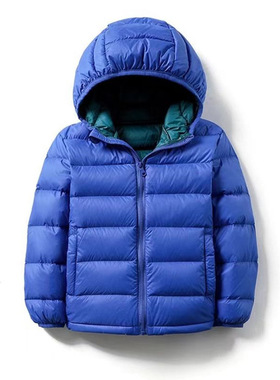 校服儿童轻薄羽绒服纯色新款连帽冬季中大童短款羽绒外套90绒