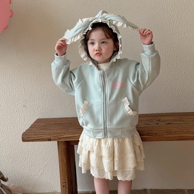 女童外套春秋季2025新款儿童秋款韩版连帽卫衣女宝宝秋装上衣