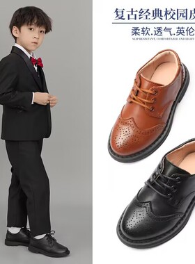 男童皮鞋软底儿童黑色英伦风表演鞋男孩演出鞋子中大童小学生单鞋
