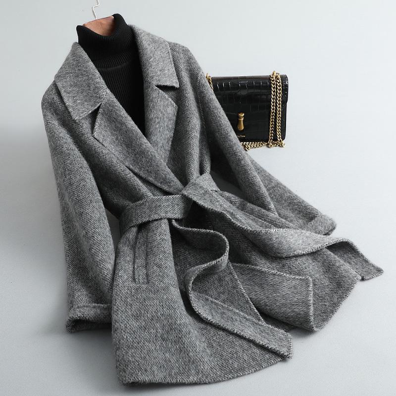 单面羊绒大衣女中长款加厚2025秋冬修身羊驼绒西装领毛呢外套