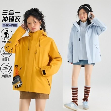 冲锋衣女三合一男款户外防风防水旅游外套露营登山服团购印LOGO