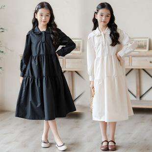 女童长袖连衣裙2026秋季韩版花边领气质优雅简约衬衫裙亲子装衬裙