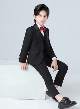 新款童套装韩版纯色西装三件套男童钢琴主持表演礼服秋季儿童西服