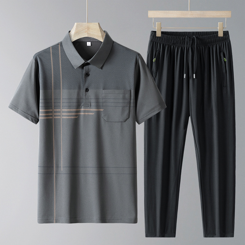 帝宇神龙运动套装男夏季中老年冰丝POLO衫短袖两件套速干爸爸装