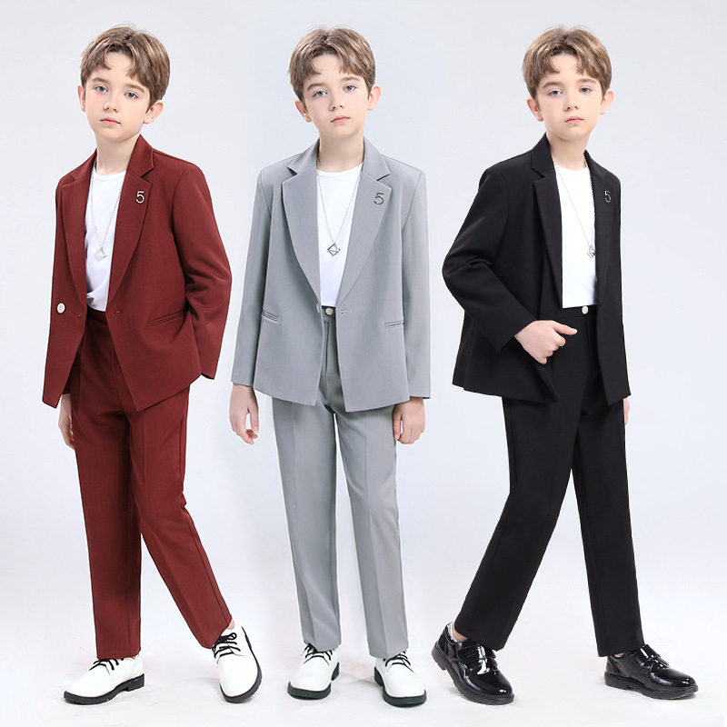 新款儿童西装男童帅气走秀摄影演出服英伦生日礼服休闲小西服套装