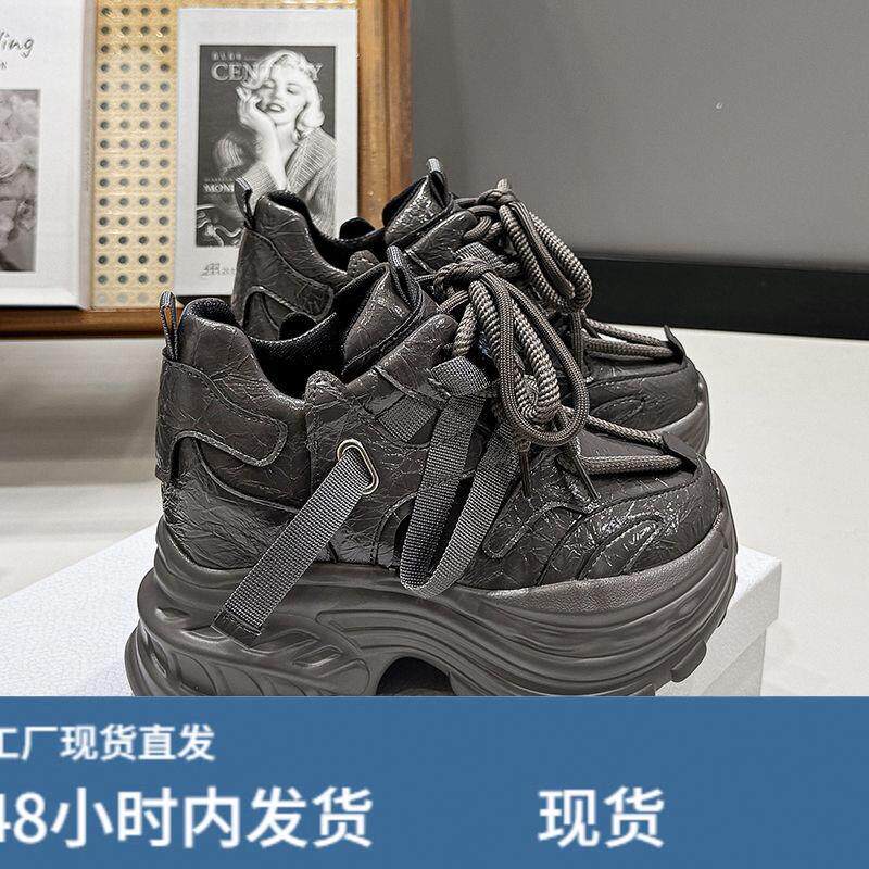 30313233小码2026内增高女鞋10cm厚底小个子矮子乐低帮系带老爹鞋
