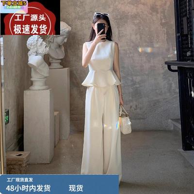 夏季高级感穿搭一整套韩系时尚气质减龄小香风无袖阔腿裤两件套女