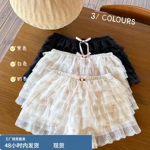 甜辣妹层层蕾丝蝴蝶结糕短裙裤女小众设计感安全裤打底裤百搭上衣