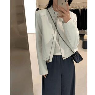 白色短款皮衣外套女2025春秋季新款pu皮夹克美式覆古小个子机车服