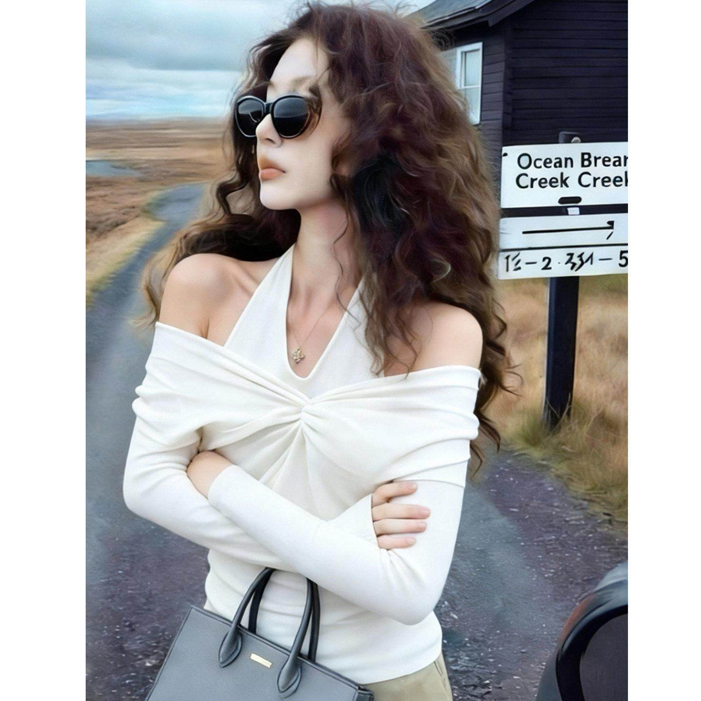 高级感绝美纯色挂脖露肩长袖假两件针织衫女秋冬款超好看显瘦上衣,模玩/动漫/周边/娃圈三坑/桌游,Cosplay女装/cos女装,淘宝优惠券,粉丝福利购,淘宝优惠卷