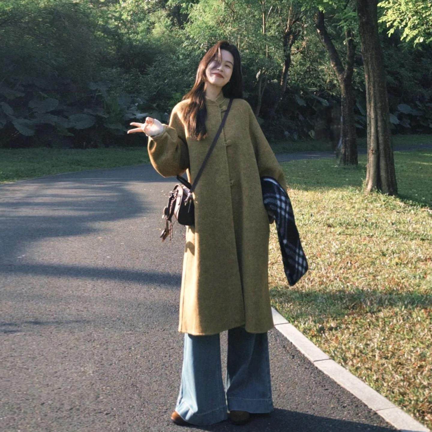 复古秋叶黄圆领宽松显瘦呢子大衣女冬季小个子中长款百搭毛呢外套,运动/瑜伽/健身/球迷用品,广场舞套装,淘宝优惠券,粉丝福利购,淘宝优惠卷