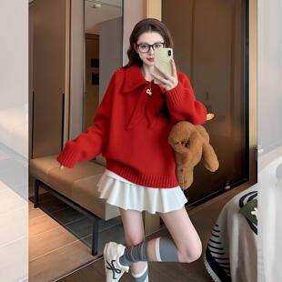 红色过年毛衣女款2026新款冬季多巴胺过年新年穿搭马年本命年衣服