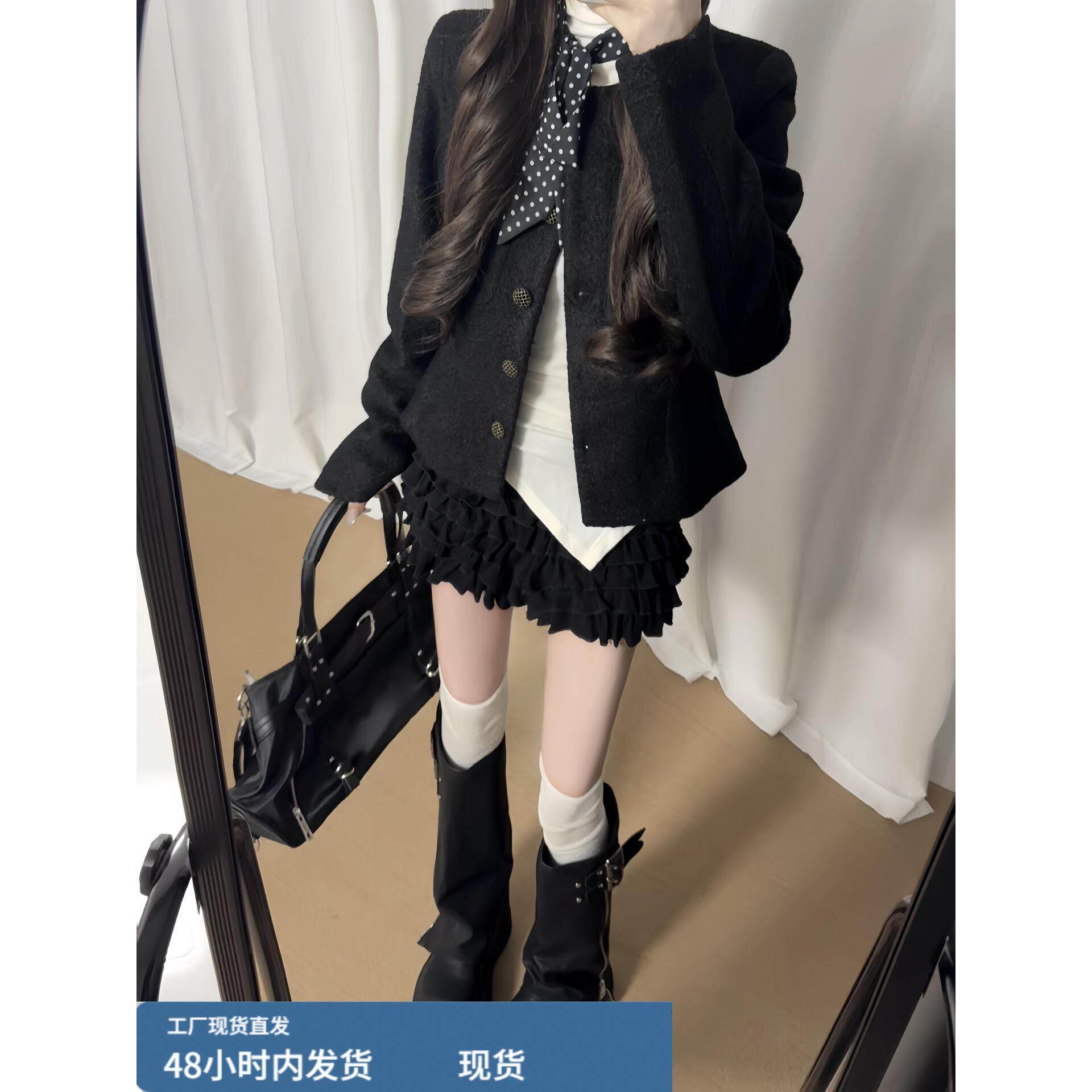 小香风黑色短款外套女春秋季2025新款韩系早秋穿搭千金感气质上衣,运动/瑜伽/健身/球迷用品,广场舞套装,淘宝优惠券,粉丝福利购,淘宝优惠卷