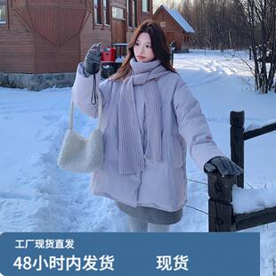 韩系chic紫色羽绒服女冬2025年新款超火好看高级小众漂亮加厚外套
