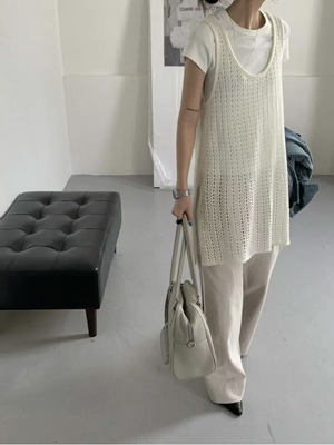 Seoulcp 韩国休闲罩衫叠穿镂空连衣裙女慵懒风吊带裙显瘦背心裙