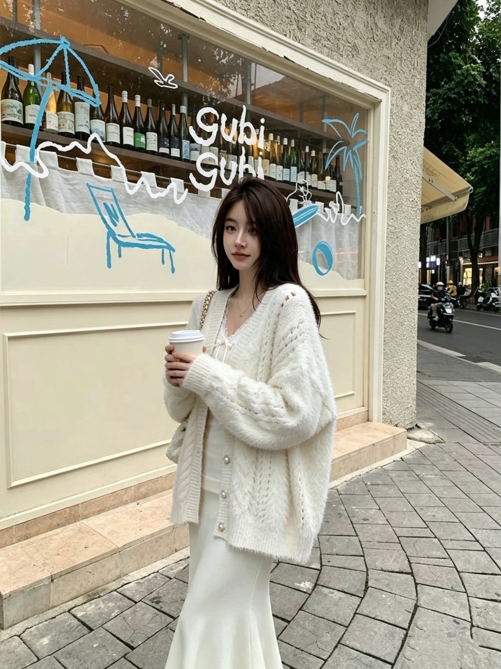 Lukira 柔柔心动 白色麻花针织开衫毛衣外套女秋冬宽松慵懒上衣