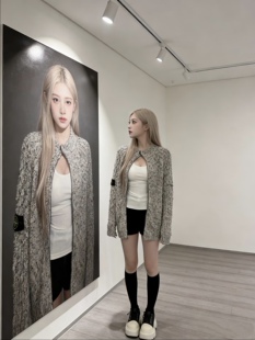 现货韩国限定珊瑚灰色针织开衫超好看的设计感小众高级感毛衣外套