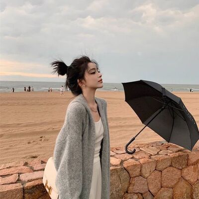气质名媛风美拉德棕色长款毛衣针织开衫女秋冬大被子奶系穿搭外套