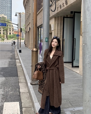 美拉德翻领长款毛衣针织开衫外套女早秋2025新款慵懒风高级感上衣