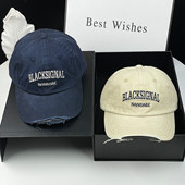 软顶美式 复古水洗做旧字母棒球帽男女破洞鸭舌帽遮阳显脸小潮帽