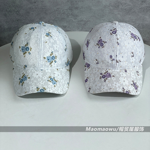 碎花网纱印花棒球帽女夏季宽檐遮阳防晒帽小众高级感百搭鸭舌帽潮