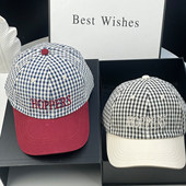 撞色格子棒球帽男女宽檐显脸小鸭舌帽刺绣字母情侣学生潮流遮阳帽