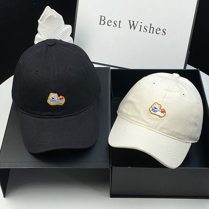 多巴胺色系春夏季韩版刺绣小狗棒球帽男女软顶显脸小鸭舌帽遮阳帽