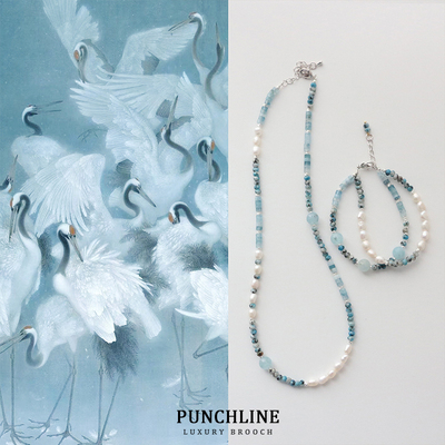 蓝色淡水巴洛克珍珠项链天然石