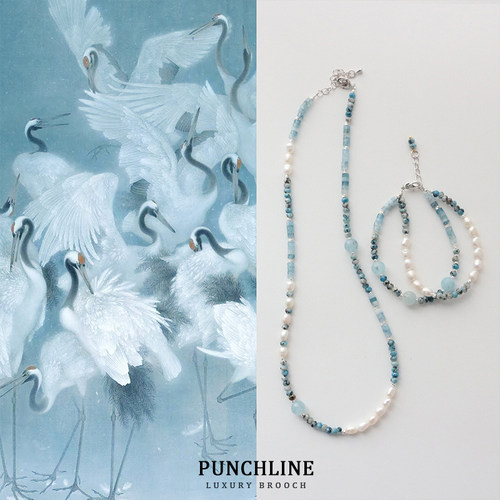 蓝色淡水巴洛克珍珠项链天然石